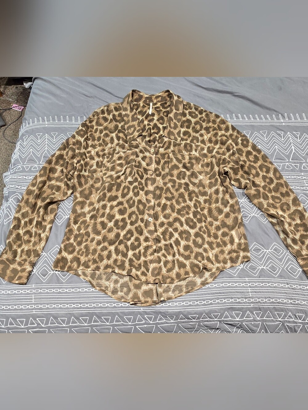 Free People Easy Rider Semi Sgeer Leopard Print Blouse Size Large